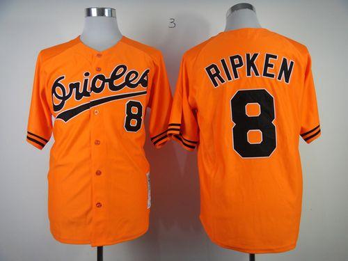 Mitchell And Ness 1989 Orioles #8 Cal Ripken Orange Throwback Stitched MLB Jersey