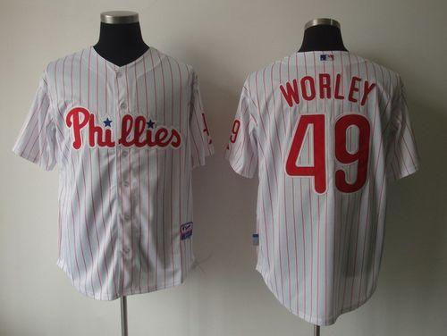 Phillies #49 Vance Worley White(Red Strip) Cool Base Stitched MLB Jersey