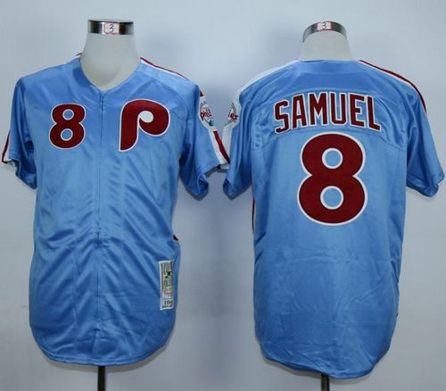 Mitchell And Ness 1984 Phillies #8 Juan Samuel Blue Throwback Stitched MLB Jersey