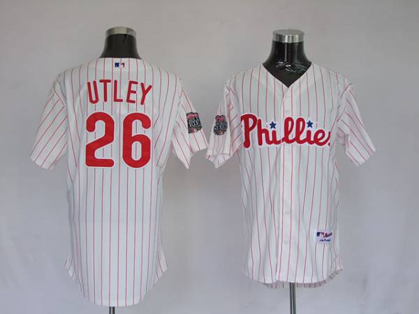 Phillies #26 Chase Utley Stitched White Red Strip MLB Jersey