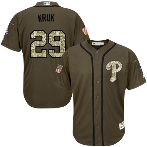 Phillies #29 John Kruk Green Salute to Service Stitched MLB Jersey