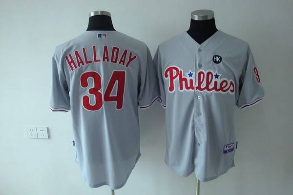 Phillies #34 Roy Halladay Stitched Grey MLB Jersey