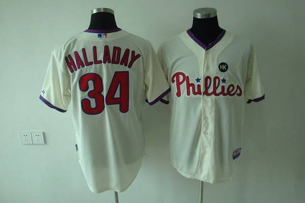 Phillies #34 Roy Halladay Stitched Cream MLB Jersey