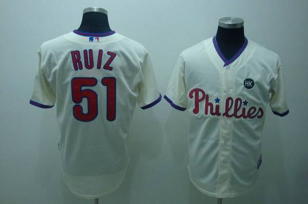 Phillies #51 Carlos Ruiz Stitched Cream MLB Jersey