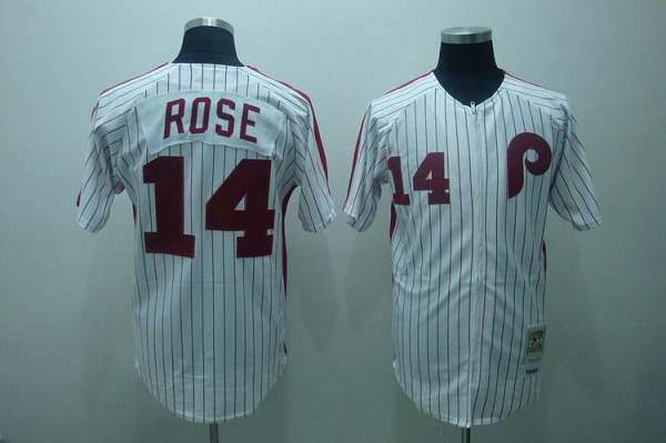 Mitchell and Ness Phillies #14 Rose Stitched White Red Strip Throwback MLB Jersey