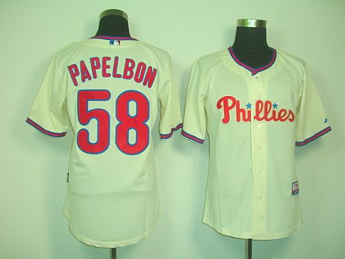 Phillies #58 Jonathan Papelbon Cream Cool Base Stitched MLB Jersey