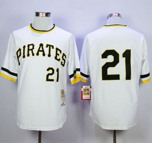 Mitchell and Ness Pirates #21 Roberto Clemente Stitched White Throwback MLB Jersey