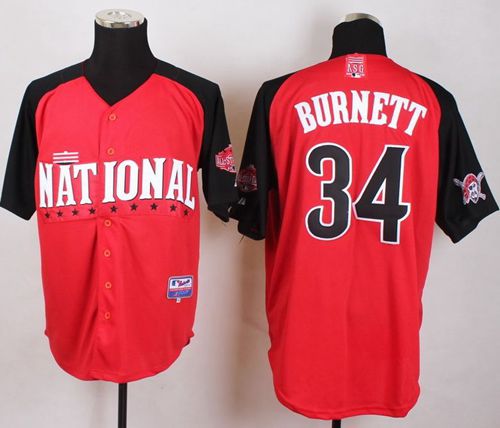Pirates #34 A. J. Burnett Red 2015 All Star National League Stitched MLB Jersey