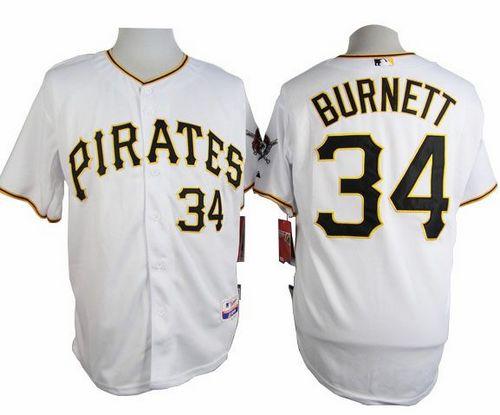 Pirates #34 A. J. Burnett White Cool Base Stitched MLB Jersey