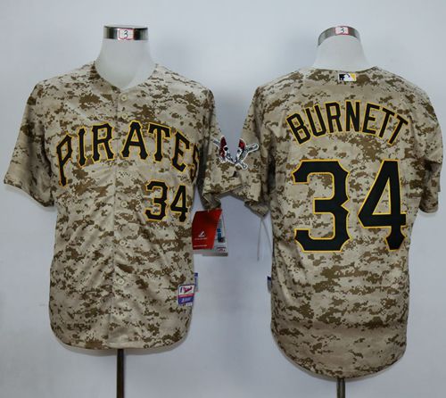 Pirates #34 A. J. Burnett Camo Alternate Cool Base Stitched MLB Jersey