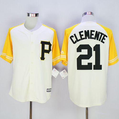 Pirates #21 Roberto Clemente Cream/Gold Exclusive New Cool Base Stitched MLB Jersey