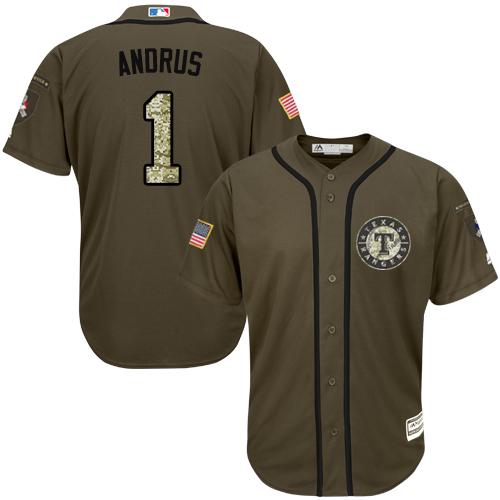 Rangers #1 Elvis Andrus Green Salute to Service Stitched MLB Jersey