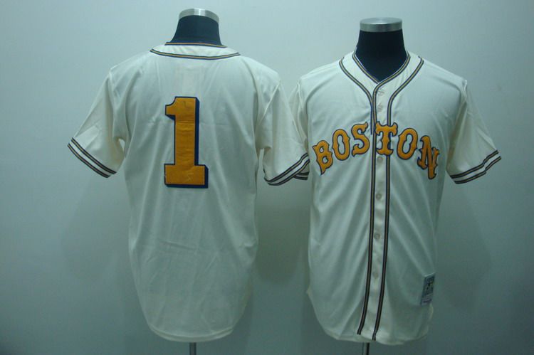 Mitchell And Ness Red Sox #1 Bobby Doerr Cream Stitched MLB Throwback Jersey