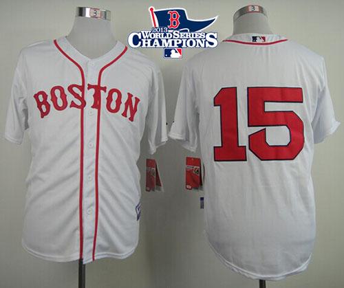 Red Sox #15 Dustin Pedroia White Cool Base 2013 World Series Champions Patch Stitched MLB Jersey