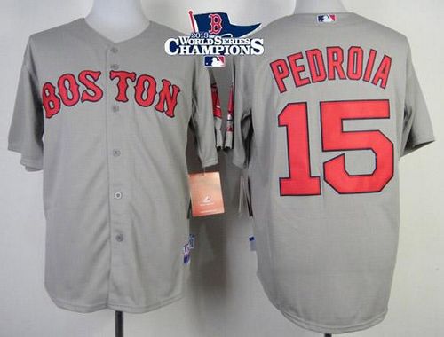 Red Sox #15 Dustin Pedroia Grey Cool Base 2013 World Series Champions Patch Stitched MLB Jersey