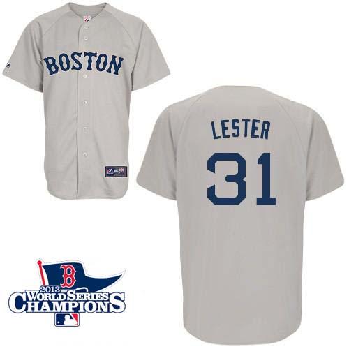 Red Sox #31 Jon Lester Grey Cool Base 2013 World Series Champions Patch Stitched MLB Jersey