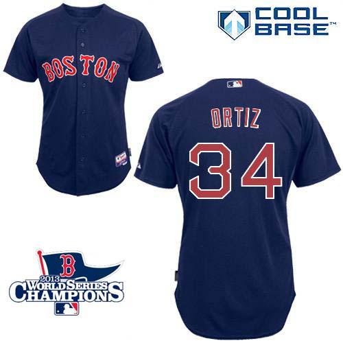 Red Sox #34 David Ortiz Dark Blue Cool Base 2013 World Series Champions Patch Stitched MLB Jersey