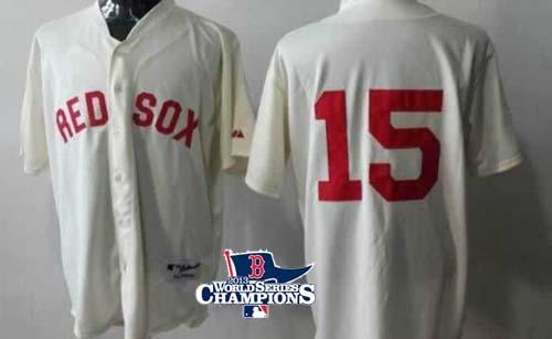 Red Sox #15 Dustin Pedroia Cream Cool Base 2013 World Series Champions Patch Stitched MLB Jersey