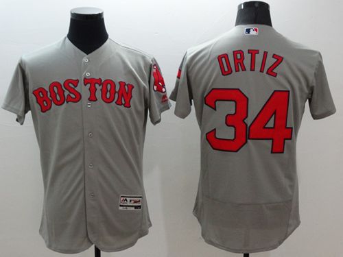 Red Sox #34 David Ortiz Grey Flexbase Authentic Collection Stitched MLB Jersey