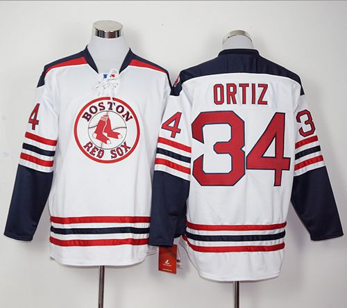 Red Sox #34 David Ortiz White Long Sleeve Stitched MLB Jersey