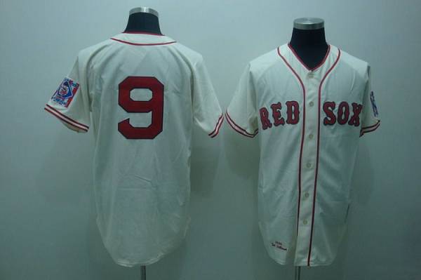 Mitchell and Ness Red Sox #9 Ted Williams Stitched Cream Throwback MLB Jersey