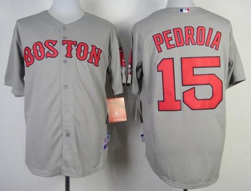 Red Sox #15 Dustin Pedroia Stitched Grey MLB Jersey