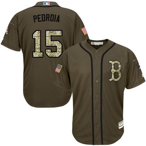 Red Sox #15 Dustin Pedroia Green Salute to Service Stitched MLB Jersey