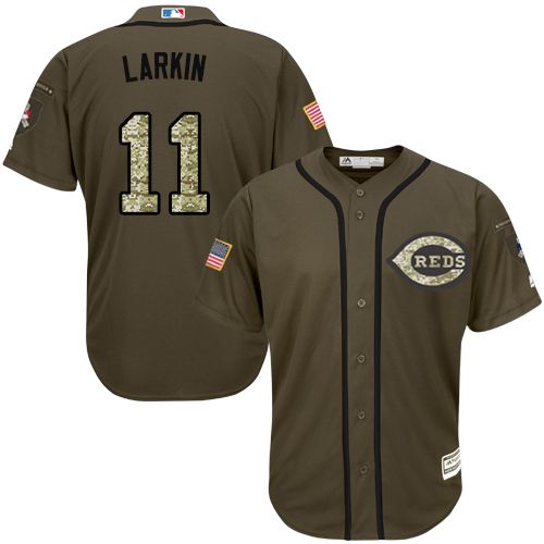 Reds #11 Barry Larkin Green Salute to Service Stitched MLB Jersey