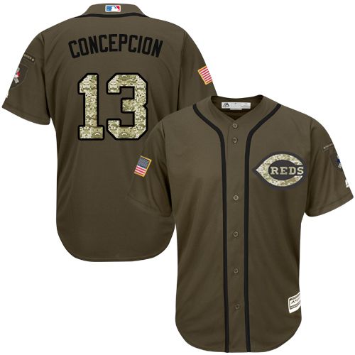 Reds #13 Concepcion Green Salute to Service Stitched MLB Jersey