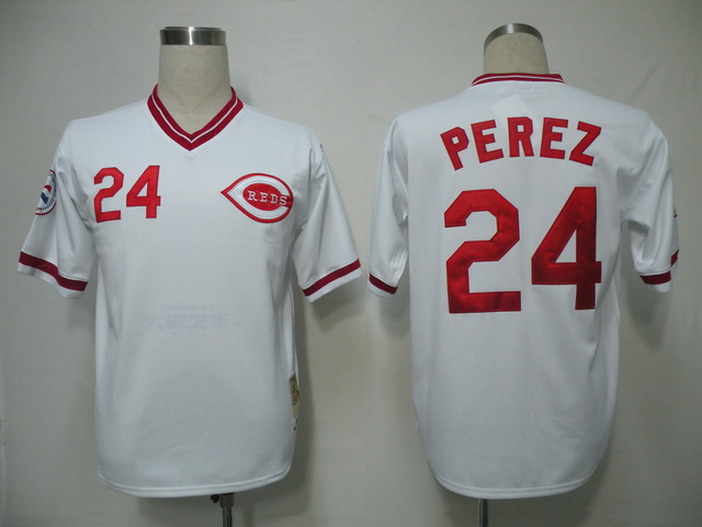 Mitchell and Ness Reds #24 Tony Perez White Throwback Stitched MLB Jersey