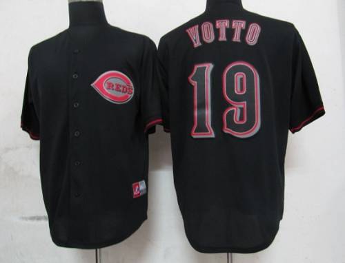 Reds #19 Joey Votto Black Fashion Stitched MLB Jersey