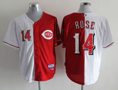 Reds #14 Pete Rose Red/White Split Fashion Stitched MLB Jersey