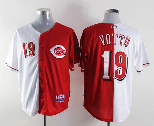 Reds #19 Joey Votto Red/White Split Fashion Stitched MLB Jersey