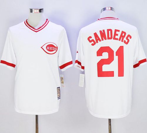 Mitchell And Ness Reds #21 Reggie Sanders White Throwback Stitched MLB Jersey