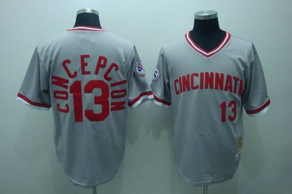 Mitchell and Ness Reds #13 Dave Concepcion Stitched Grey Throwback MLB Jersey