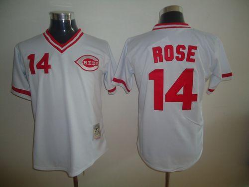 Mitchell and Ness Reds #14 Pete Rose Stitched White Throwback MLB Jersey