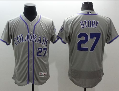 Rockies #27 Trevor Story Grey Flexbase Authentic Collection Stitched MLB Jersey