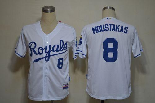 Royals #8 Mike Moustakas White Cool Base Stitched MLB Jersey