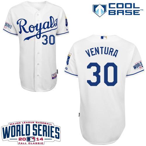 Royals #30 Yordano Ventura White Cool Base W/2014 World Series Patch Stitched MLB Jersey