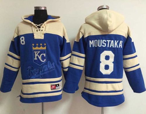 Royals #8 Mike Moustakas Light Blue Sawyer Hooded Sweatshirt MLB Hoodie