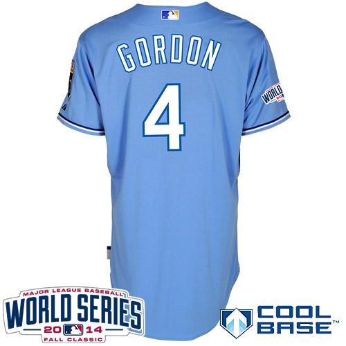 Royals #4 Alex Gordon Light Blue Cool Base W/2014 World Series Patch Stitched MLB Jersey