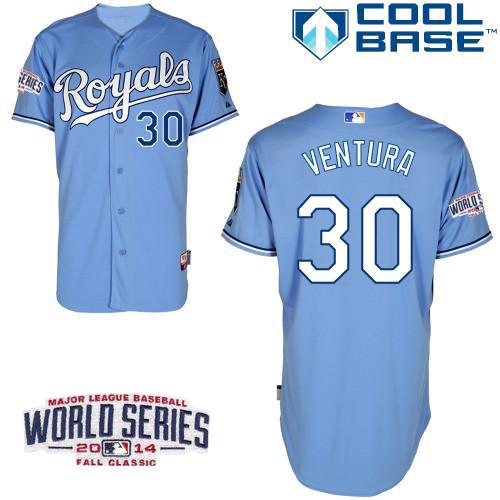 Royals #30 Yordano Ventura Light Blue Cool Base W/2014 World Series Patch Stitched MLB Jersey