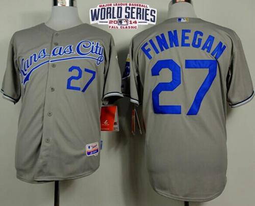 Royals #27 Brandon Finnegan Grey Cool Base W/2014 World Series Patch Stitched MLB Jersey