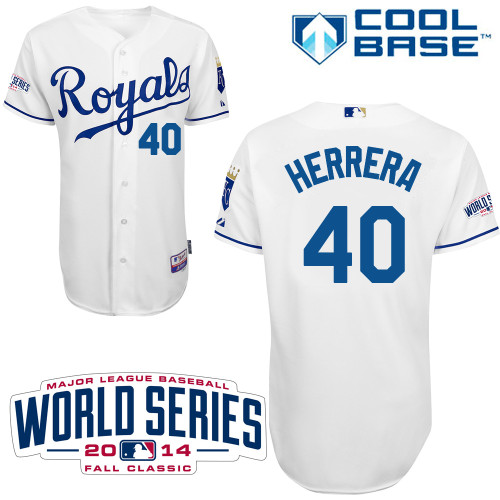 Royals #40 Kelvin Herrera White Cool Base W/2014 World Series Patch Stitched MLB Jersey