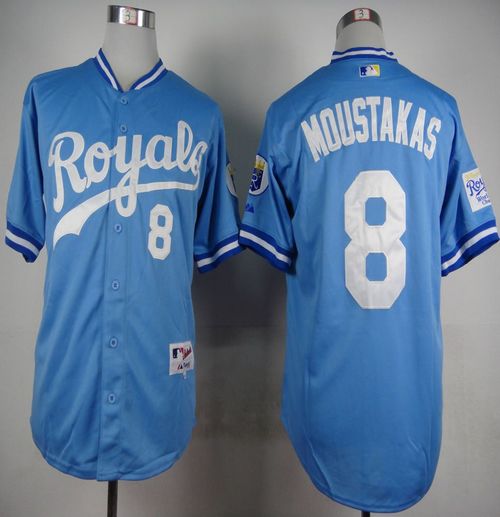 Royals #8 Mike Moustakas Light Blue 1985 Turn Back The Clock Stitched MLB Jersey