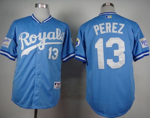Royals #13 Salvador Perez Light Blue 1985 Turn Back The Clock Stitched MLB Jersey