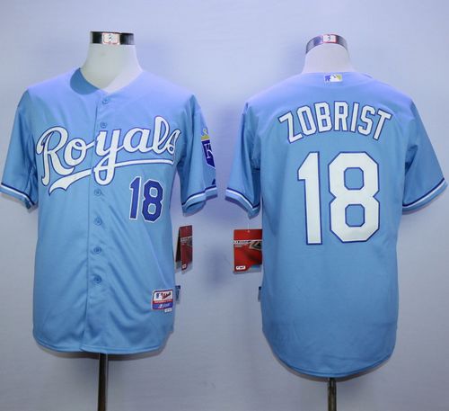 Royals #18 Ben Zobrist Light Blue Alternate 1 Cool Base Stitched MLB Jersey