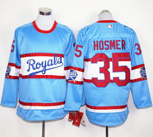 Royals #35 Eric Hosmer Light Blue Long Sleeve Stitched MLB Jersey