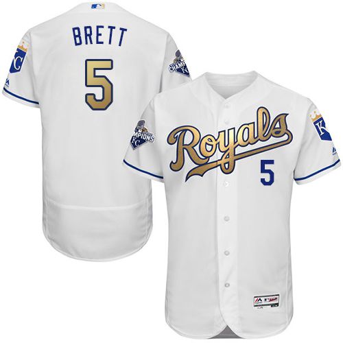 Royals #5 George Brett White 2015 World Series Champions Gold Program FlexBase Authentic Stitched MLB Jersey