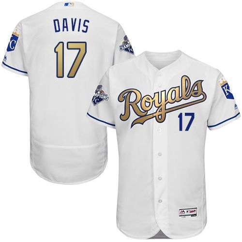 Royals #17 Wade Davis White 2015 World Series Champions Gold Program FlexBase Authentic Stitched MLB Jersey